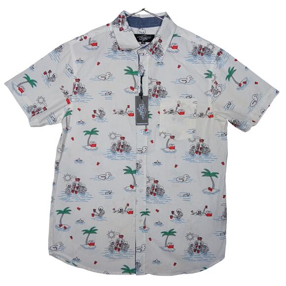 Eighty Eight Men's Shirt Size Medium White with Skeletons and Solo Cups Print - Picture 1 of 10